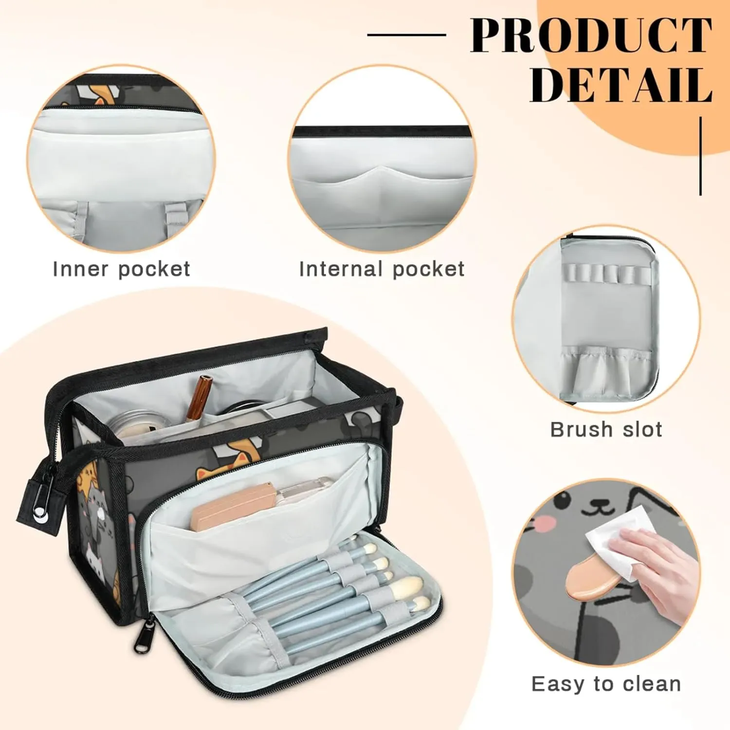 Waterproof Cosmetic Bags for Women Animal Lovely Cats Makeup Organizer Toiletry Bag with Zipper Pockets, Travel Makeup Bag for Business, Beach & Gym