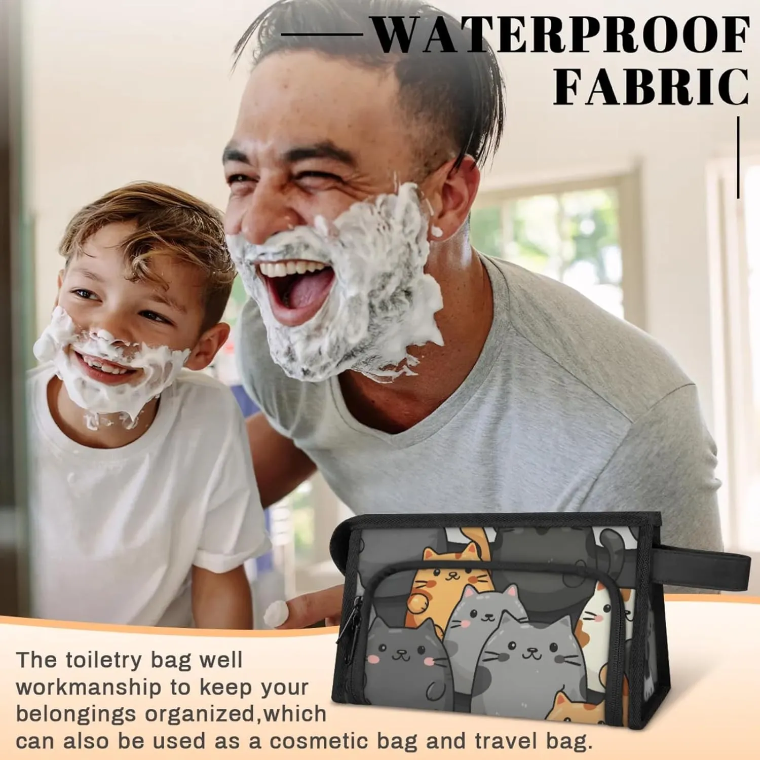 Waterproof Cosmetic Bags for Women Animal Lovely Cats Makeup Organizer Toiletry Bag with Zipper Pockets, Travel Makeup Bag for Business, Beach & Gym