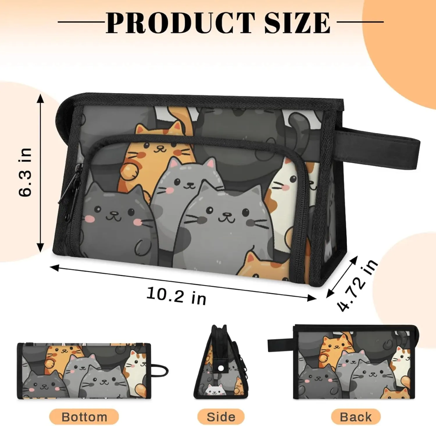 Waterproof Cosmetic Bags for Women Animal Lovely Cats Makeup Organizer Toiletry Bag with Zipper Pockets, Travel Makeup Bag for Business, Beach & Gym