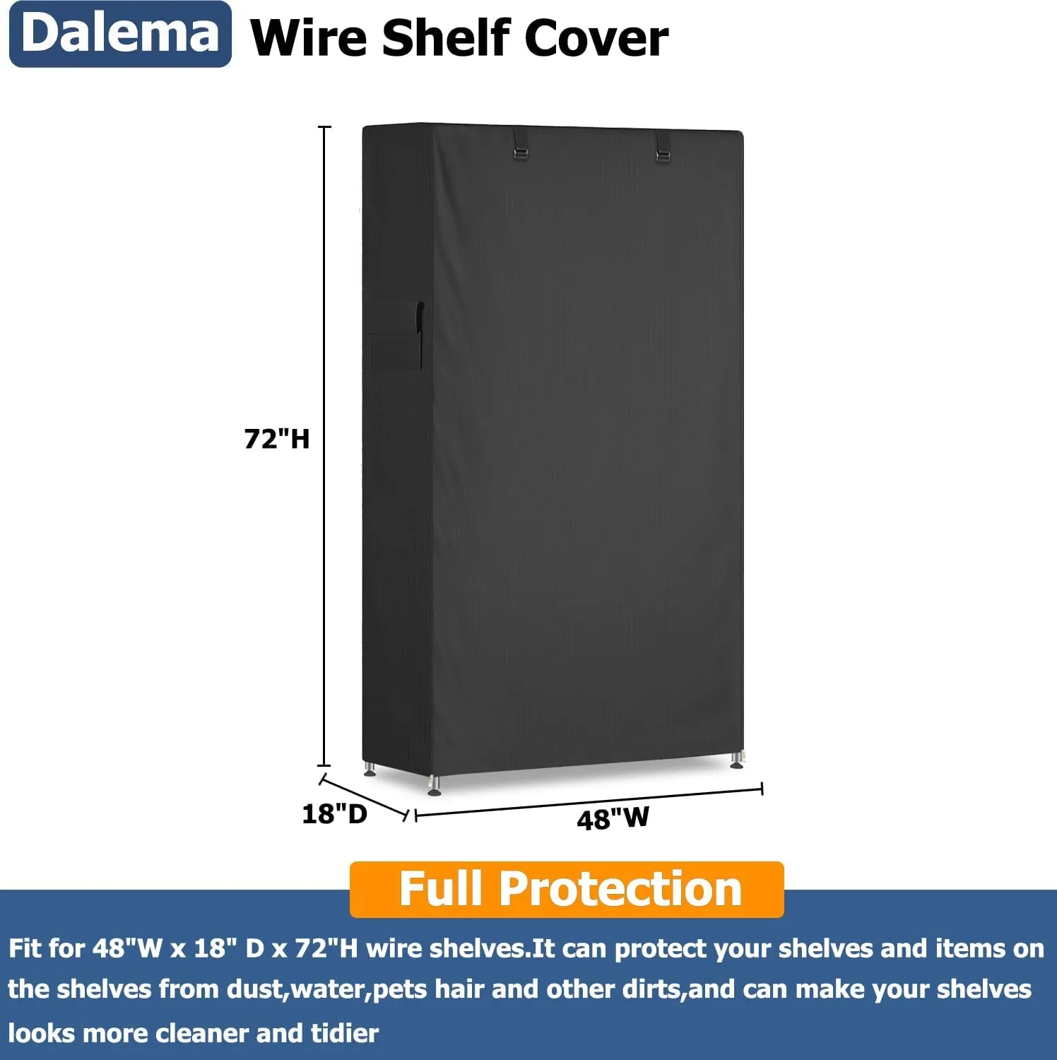 Waterproof Shelf Cover,600D Heavy Duty Dustproof Storage Wire Rack Covers,Outdoor Shelving Covers for Wire Shelves with Zipper 48''x18''x72'',Black,Cover Only