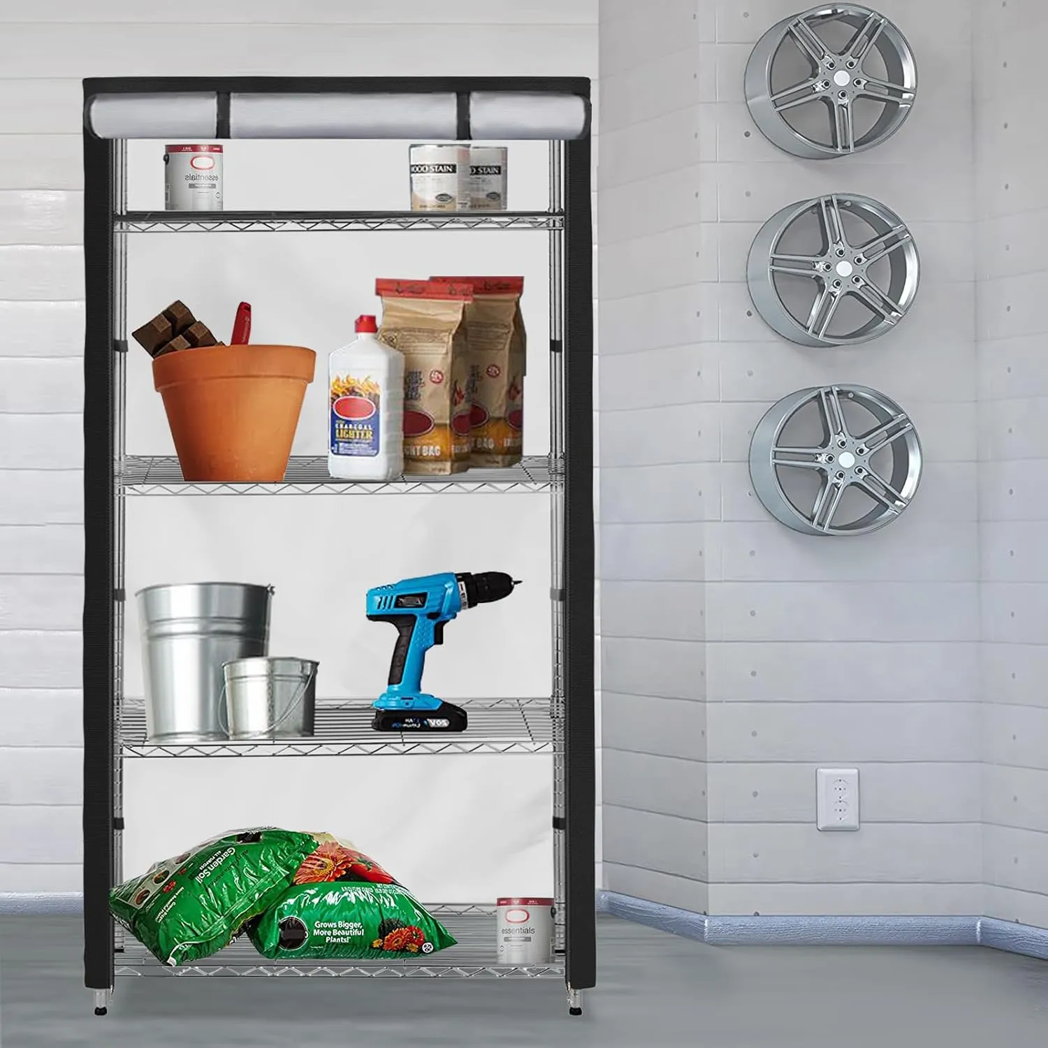 Waterproof Shelf Cover,600D Heavy Duty Dustproof Storage Wire Rack Covers,Outdoor Shelving Covers for Wire Shelves with Zipper 48''x18''x72'',Black,Cover Only