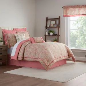 Waverly Hampton Estate 4 Piece Queen Comforter Set, Embellished All Season Bedding, Includes One Comforter, One Bed Skirt and Two Pillow Shams, Machine Washable Queen Bed Set, Rouge