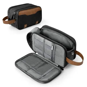 Wedama Toiletry Bag for Men, PU Leather Travel Toiletry Bag with Electronic Organizer Bag Hanging Travel Shaving Bag for Toiletries, Waterproof Dopp Kit for Business Trips Swim Camping, Black&Brown