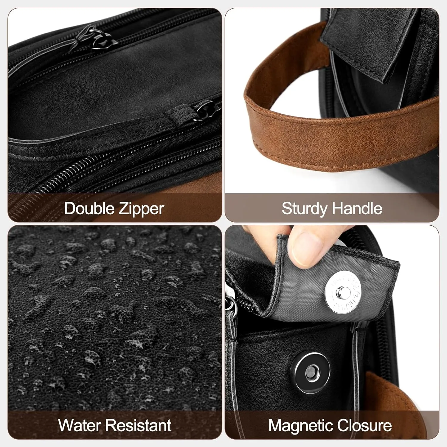Wedama Toiletry Bag for Men, PU Leather Travel Toiletry Bag with Electronic Organizer Bag Hanging Travel Shaving Bag for Toiletries, Waterproof Dopp Kit for Business Trips Swim Camping, Black&Brown