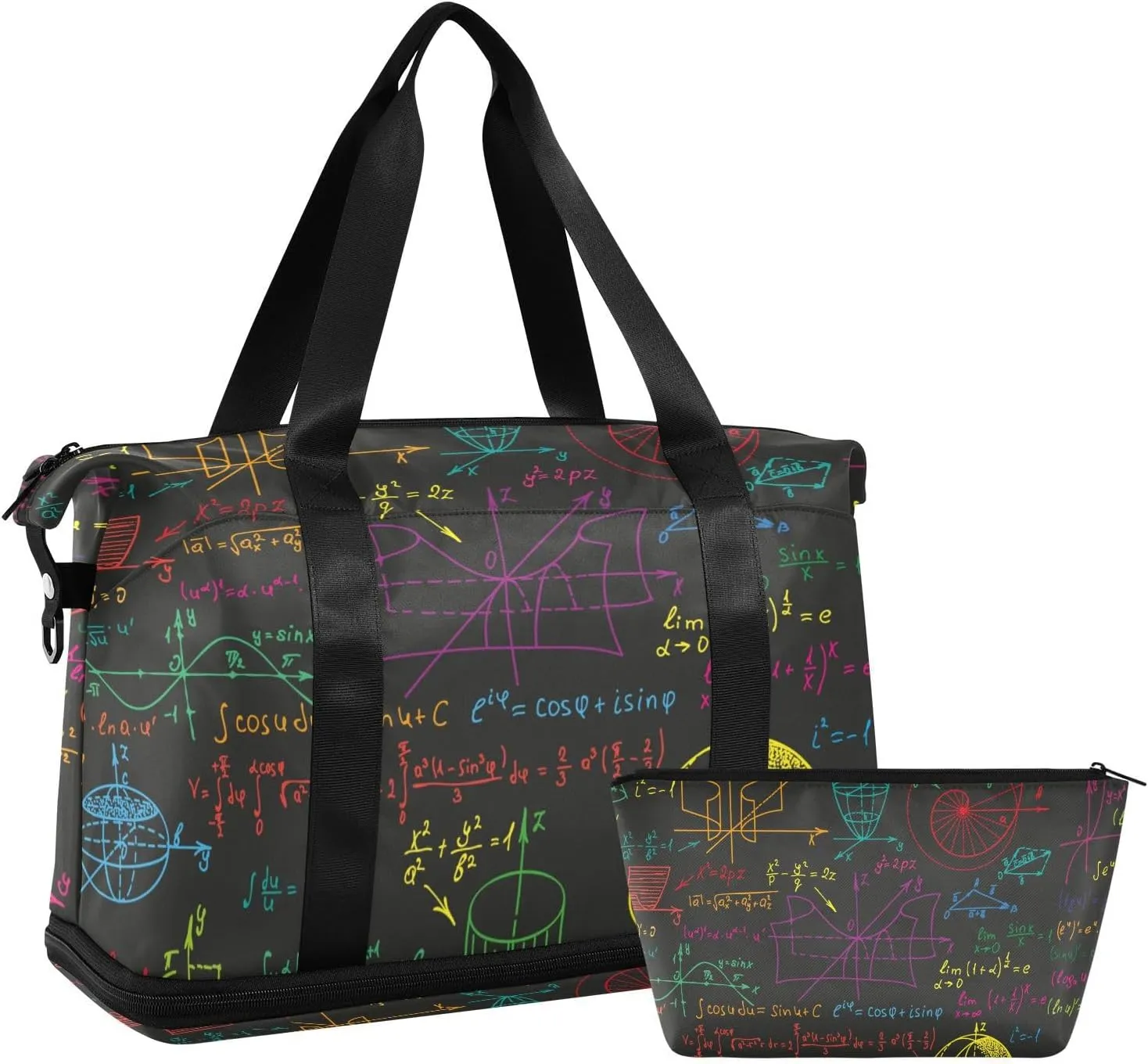 Weekender Bag Set Math Science Pattern Sport Travel Duffel Bag Large Tote Bag with Shoe Compartment