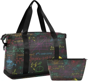Weekender Bag Set Math Science Pattern Sport Travel Duffel Bag Large Tote Bag with Shoe Compartment