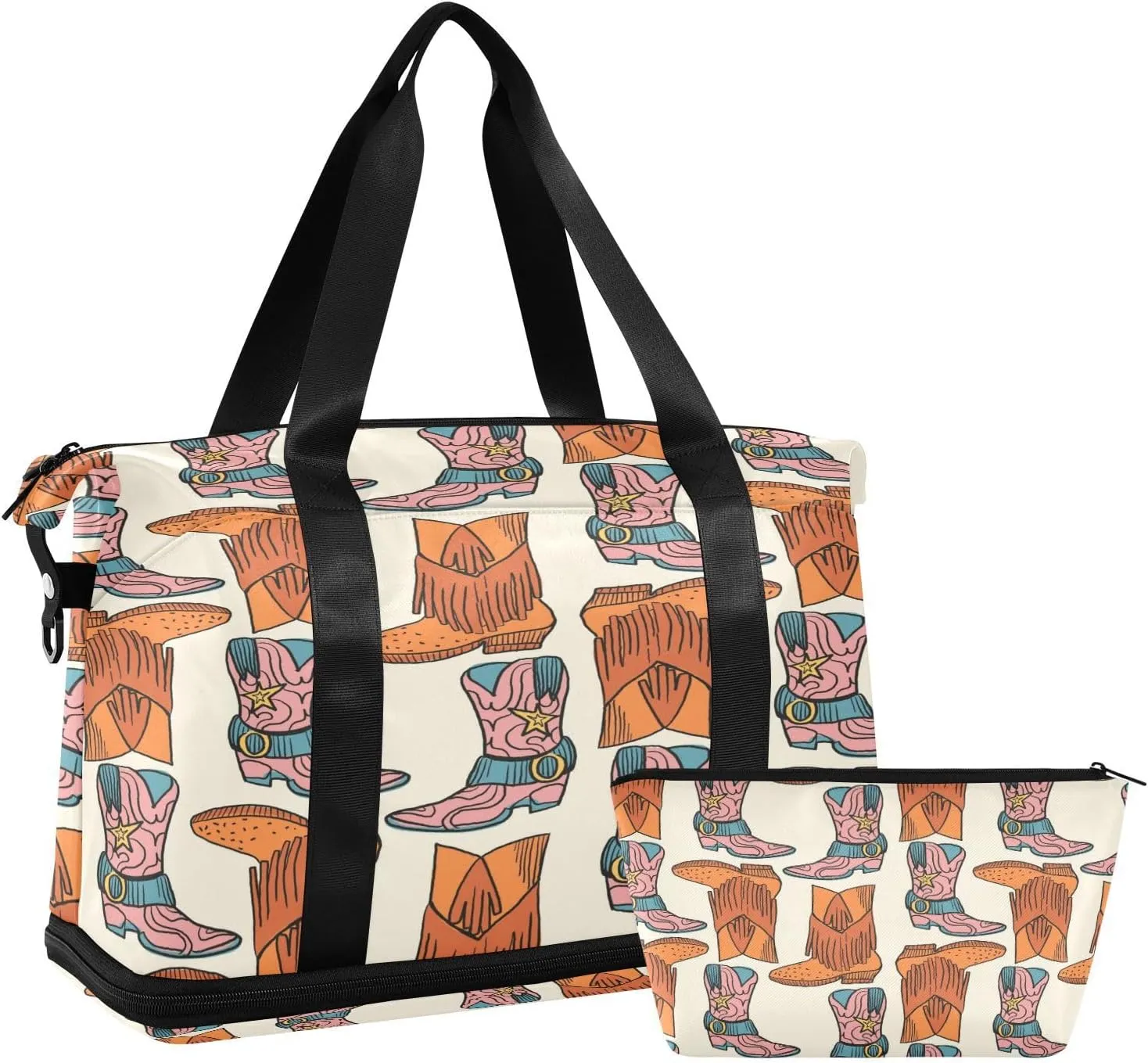 Weekender Overnight Bags for Women Cowgirl Western Theme Travel Duffel Bag with Shoe Compartments Wild West Gym Duffel Bag with Toiletry Bag for Travel Sport Yoga 17 Inch