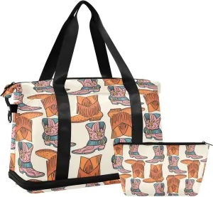 Weekender Overnight Bags for Women Cowgirl Western Theme Travel Duffel Bag with Shoe Compartments Wild West Gym Duffel Bag with Toiletry Bag for Travel Sport Yoga 17 Inch