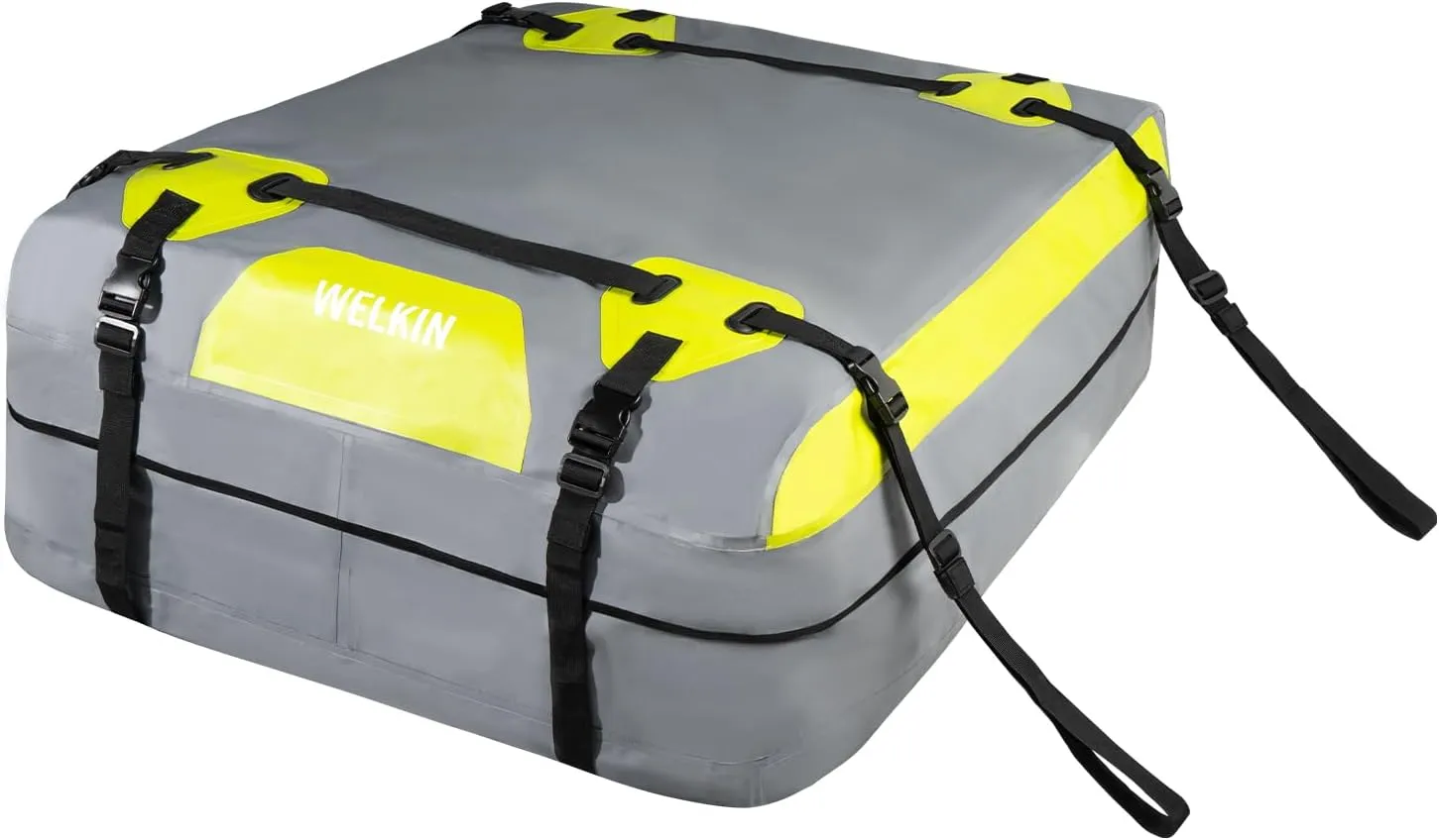 WELKIN Heavy Duty Rooftop Cargo Carrier Bag - 15 Cubic Waterproof Car Roof Bag for All Vehicles with/Without Rack - Includes Anti-Slip Mat, 6 Door Hooks, TSA Lock & Storage Bag - Reinforced Straps