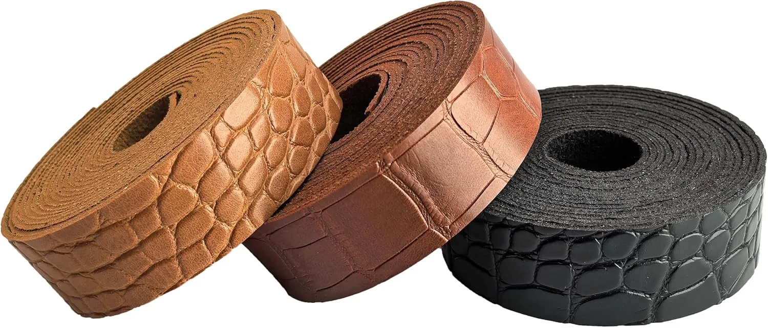 Wento 1'' Wide by 180'' Long Faux Leather Straps Crocodile Leather Strips for Crafts Vegan Leather Faux Leather Strips 3 Color Mixed