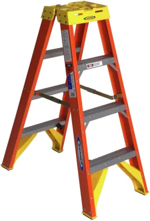 Werner (T6204) Twin Step Ladder, Fiberglass, Orange, 4' Length, 19.92" Width, 9" Height
