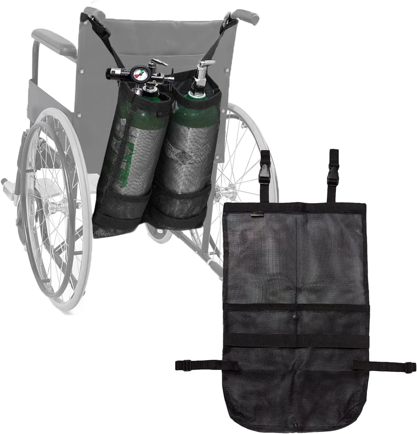 Wheelchair Dual Oxygen Cylinder Bag - Portable O2 Tank Holder Backpack Carrier for E and D Cylinders Bottle