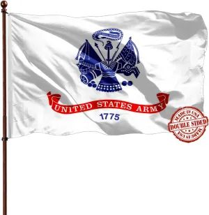 White US Army 3x5 Outdoor Double Sided Flag - 3Ply 240D 4 Rows Stitched - Military USA 1775 Army UV Fade Resistant With Canvas Header & 2 Brass Grommets