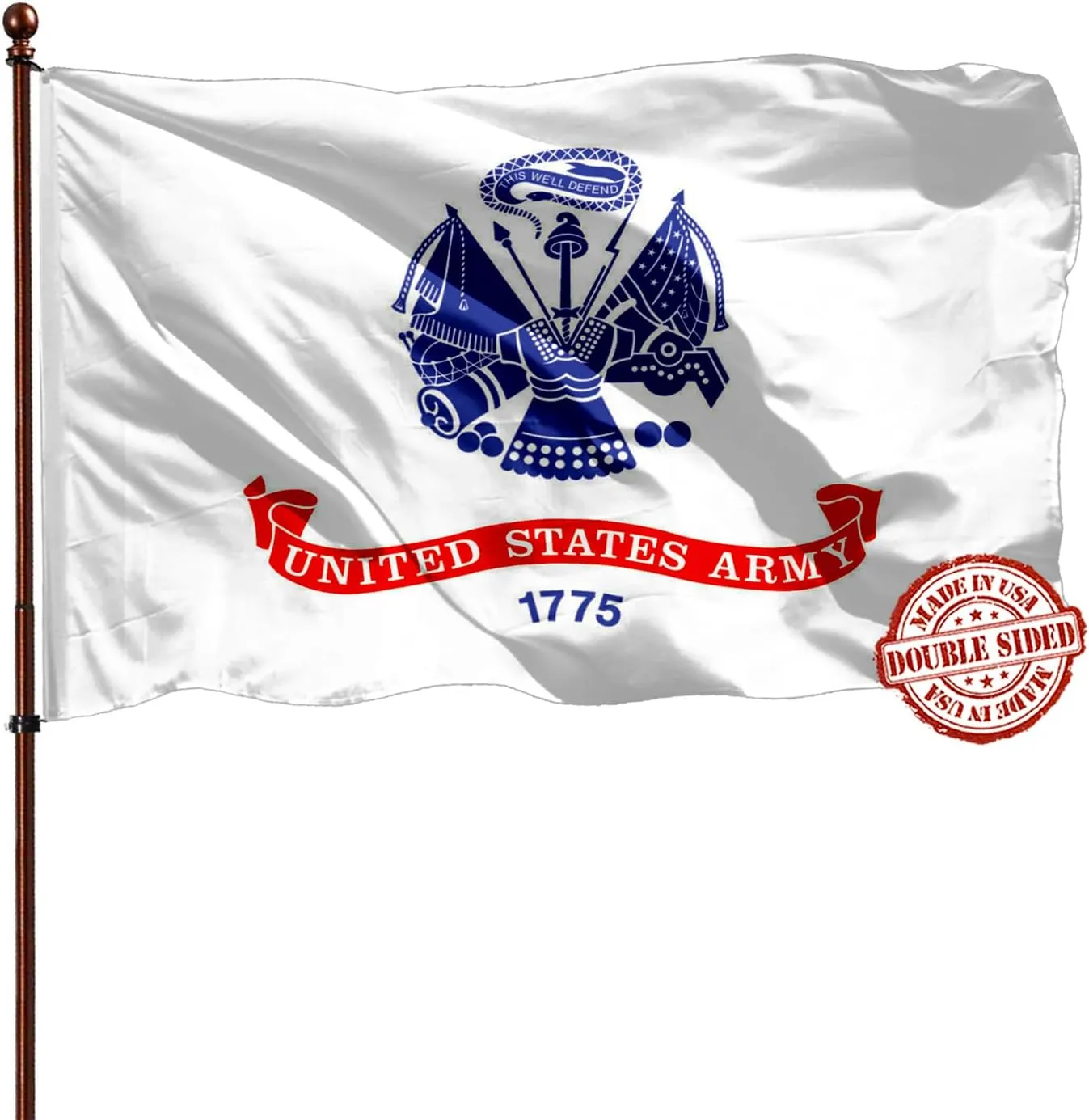 White US Army 3x5 Outdoor Double Sided Flag - 3Ply 240D 4 Rows Stitched - Military USA 1775 Army UV Fade Resistant With Canvas Header & 2 Brass Grommets