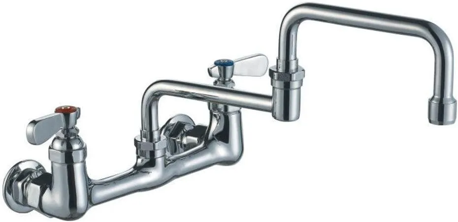 Whitehaus Collection Laundry Whitehaus WHFS9814-008DJ-C Heavy Duty wall mount utility faucet with double jointed retractable swing spout and lever handles-Polished Chrome, 18"