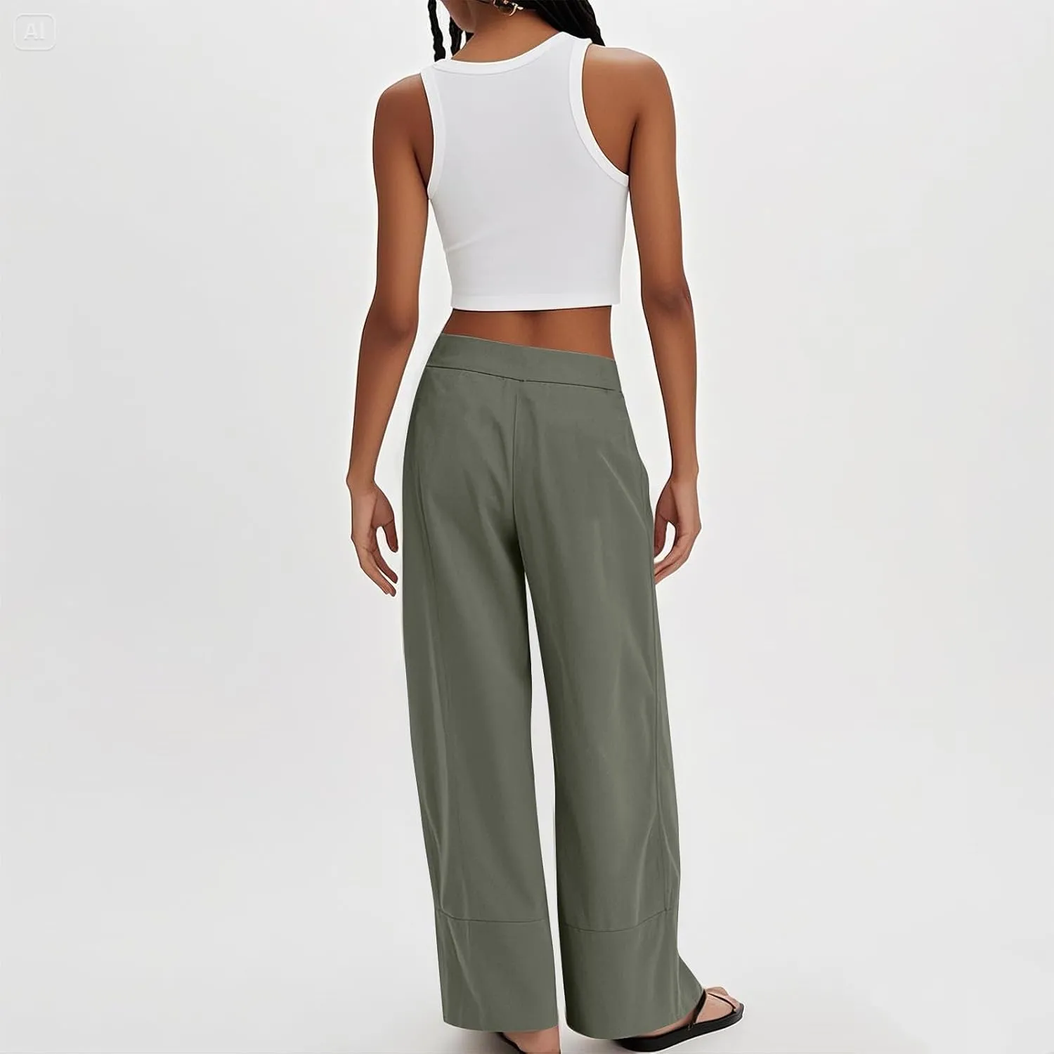 Wide Leg Linen Pants for Women Baggy Elastic High Waist Palazzo Pants Casual Summer Flowy Beach Trousers with Pockets