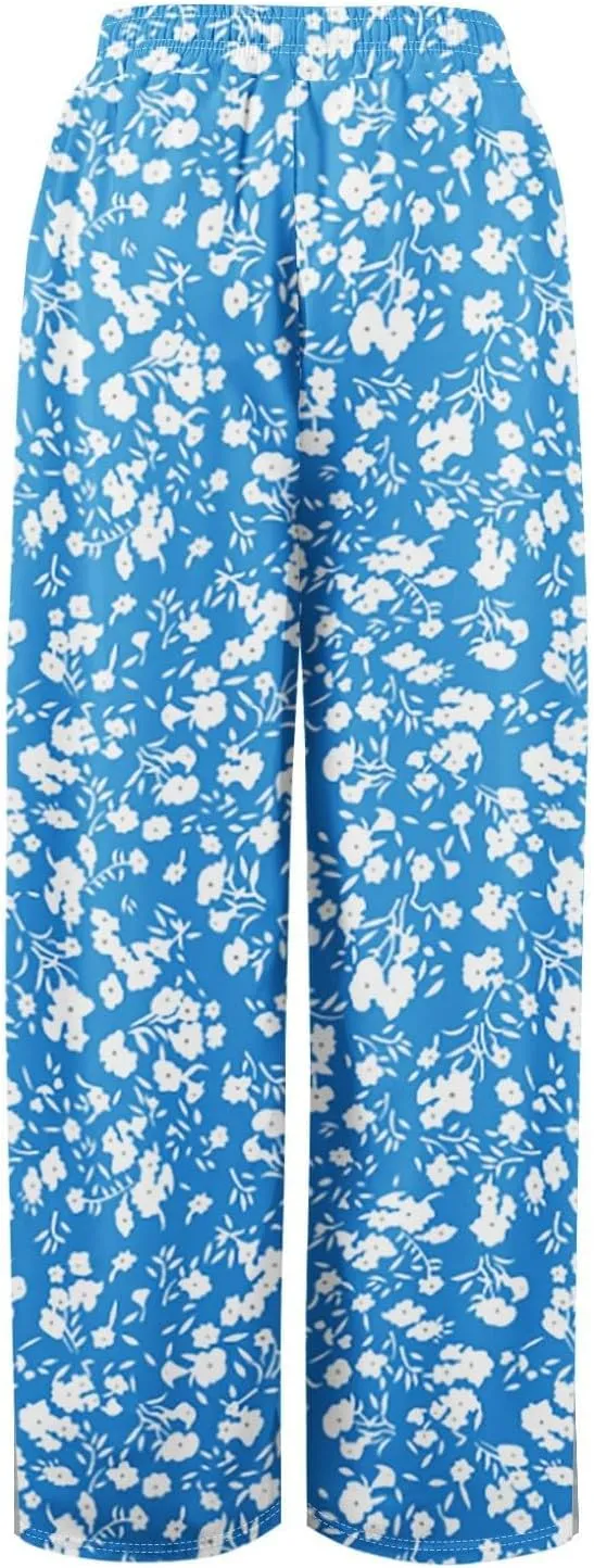 Wide Leg Palazzo Pants for Women with Pockets Drawsting Business Causal Pant Summer for Beach Relaxed Travel Trousers