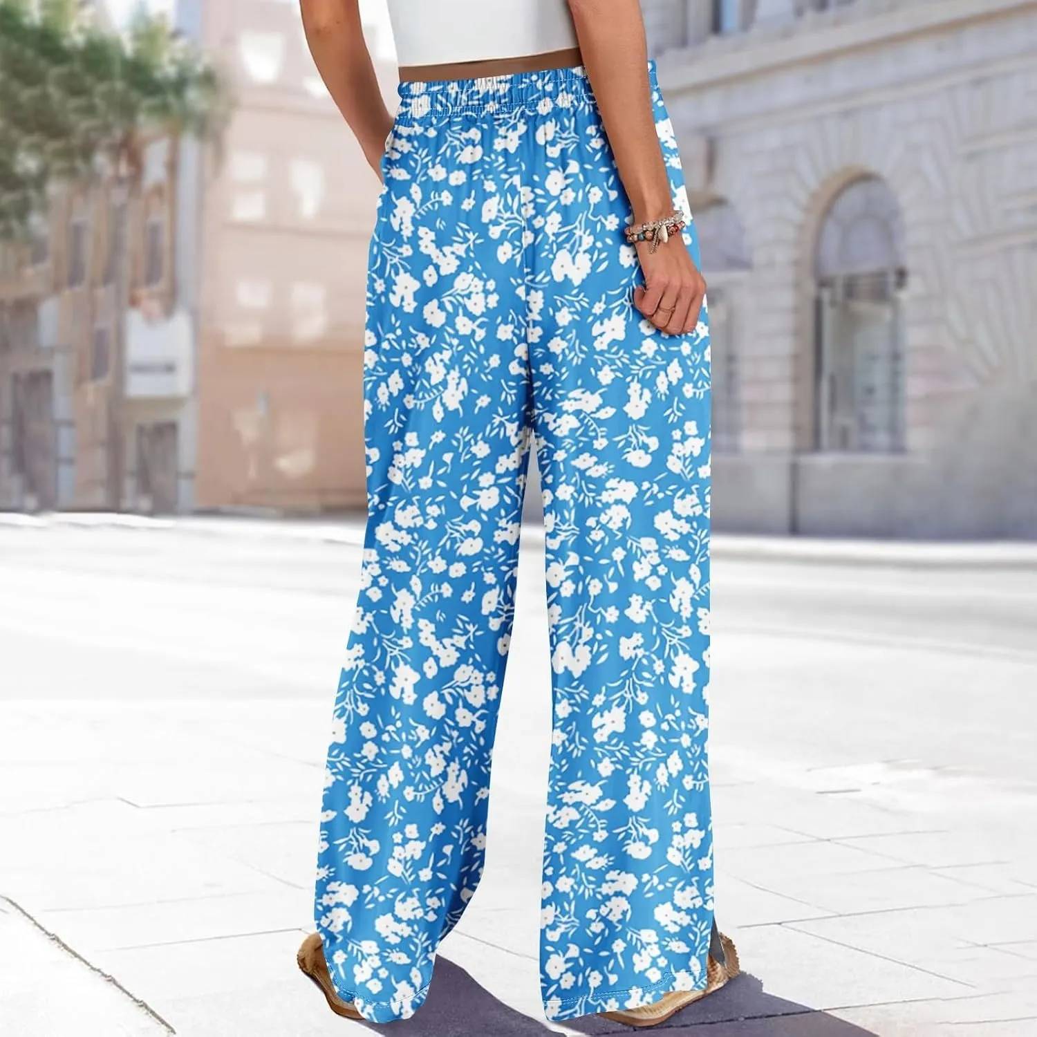 Wide Leg Palazzo Pants for Women with Pockets Drawsting Business Causal Pant Summer for Beach Relaxed Travel Trousers