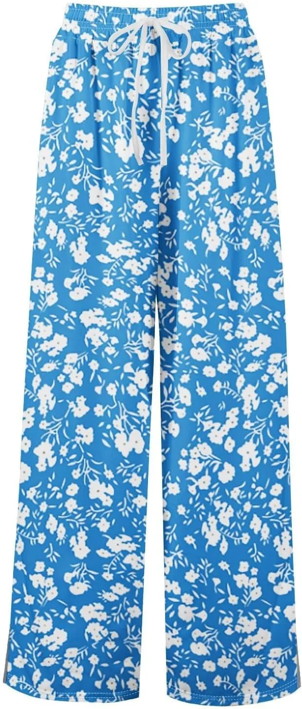 Wide Leg Palazzo Pants for Women with Pockets Drawsting Business Causal Pant Summer for Beach Relaxed Travel Trousers