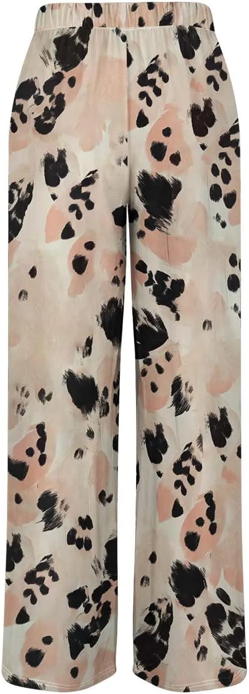 Wide Leg Pants for Women Vintage Floral Printed Casual Summer High Waisted Lounge Flowy Beach Palazzo Trousers