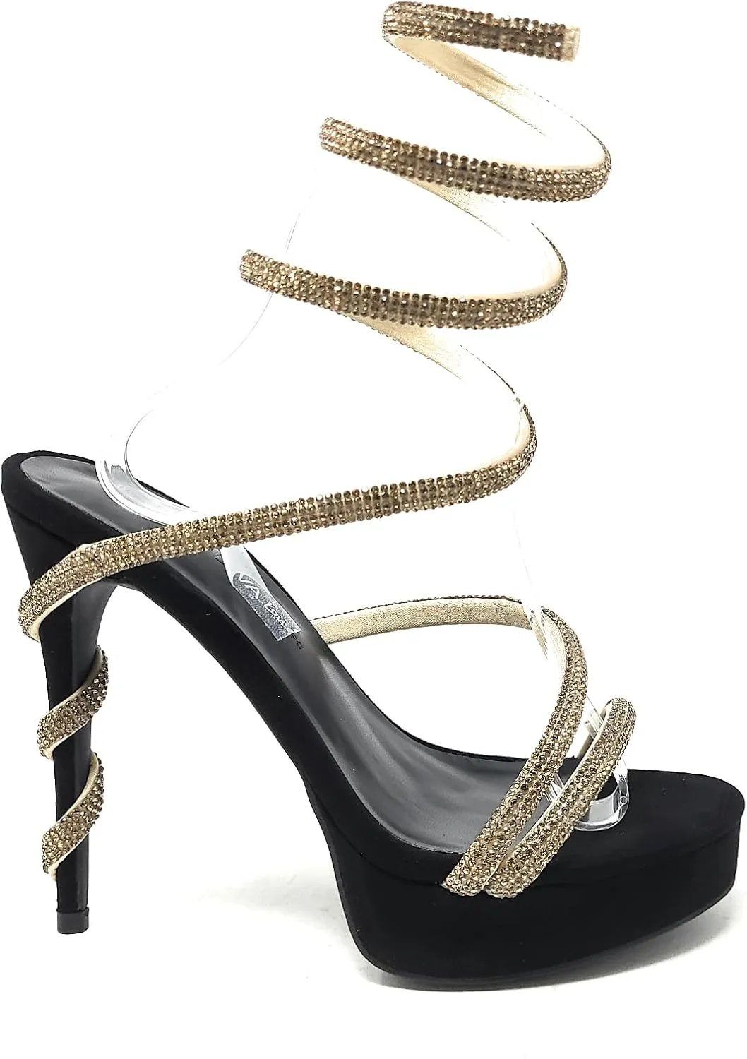 Wild Diva Women's Liz-34 Rhinestone Wrap Around Coil Spiral Embellished Straps & Heels Platform Stiletto Heels Sandals