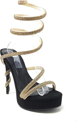 Wild Diva Women's Liz-34 Rhinestone Wrap Around Coil Spiral Embellished Straps & Heels Platform Stiletto Heels Sandals