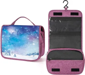 Winter Theme,Travel Toiletry Hanging Bag Waterproof Bags,Snow Winter Scenery Trees,Makeup bag Organizers, Cosmetic Travel-Sized Container,Large Capacity for Women,Blue White