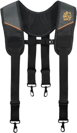 WOLF WTH2115 Padded 4-point Suspenders for Tool Work Belt | Universal Breathable Comfort Lightweight | Contractors Handyman | Pain Stress Relief Weight Distribution