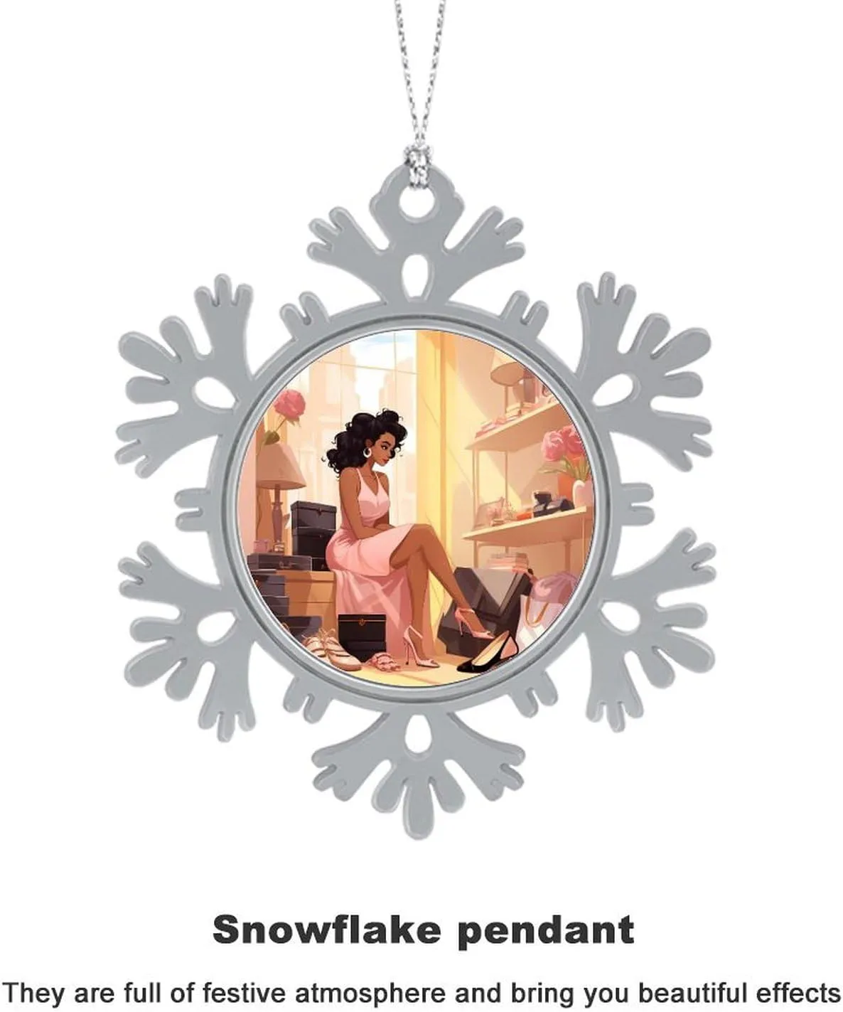 Woman with High Heel Shoes Luxury Christmas Hanging Snowflake Decorations Xmas Tree Snowflake Ornaments for New Year Party 3 PCS