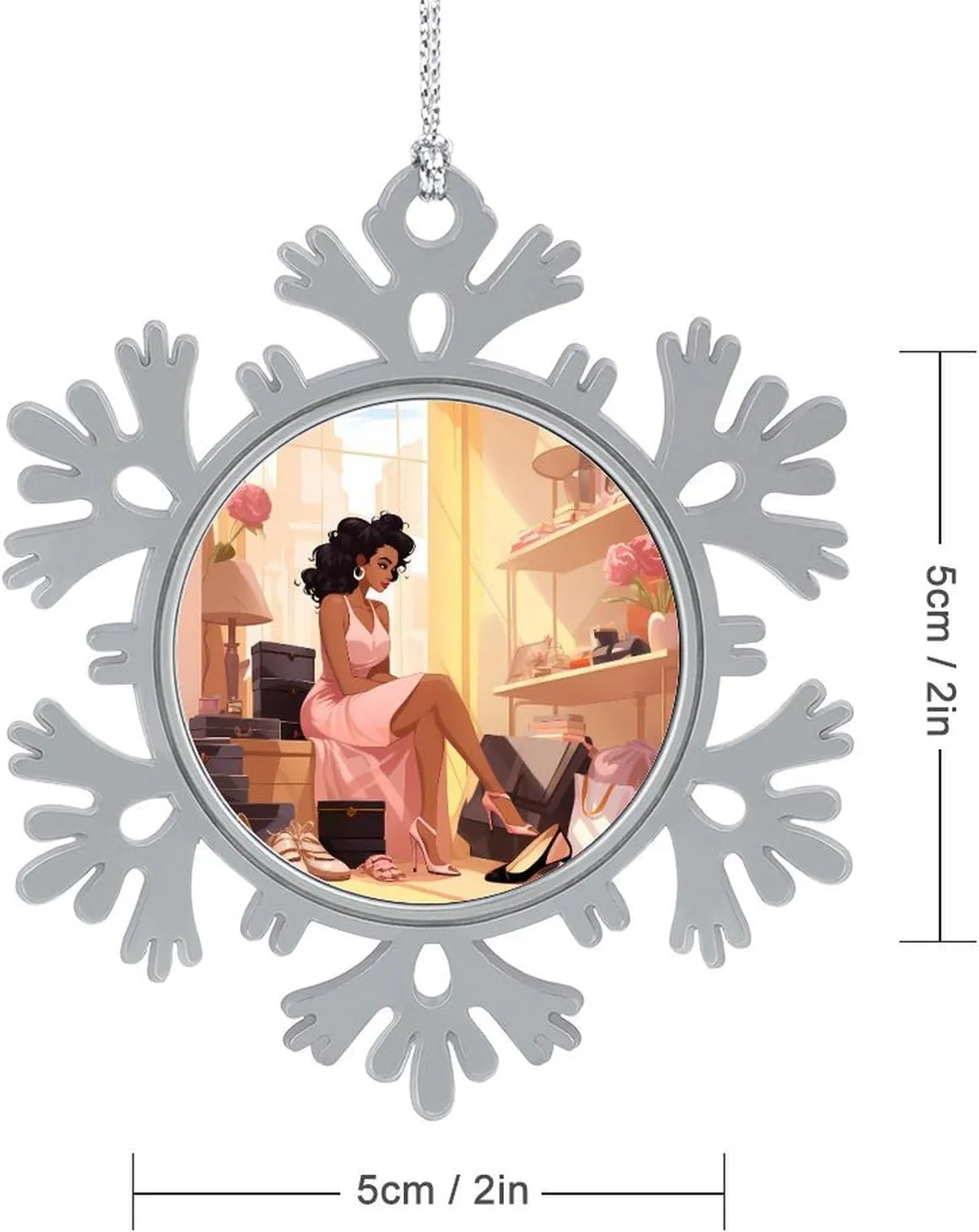 Woman with High Heel Shoes Luxury Christmas Hanging Snowflake Decorations Xmas Tree Snowflake Ornaments for New Year Party 3 PCS