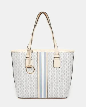 Women Blue And Beige Embellished Tote Bag