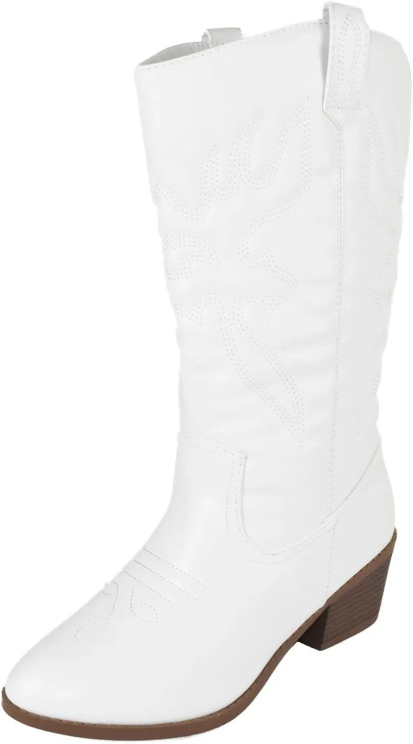Women Cowgirl Cowboy Stitched Mid Calf Forever Boots Pointy Toe Western