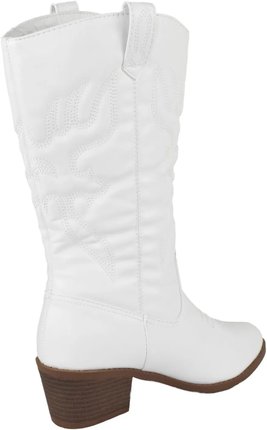 Women Cowgirl Cowboy Stitched Mid Calf Forever Boots Pointy Toe Western