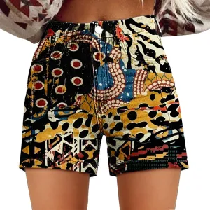 Women Denim Shorts Vintage Boho Floral Print Denim Jeans Casual High Waist Slim Bermuda Short Retro Y2K Streetwear