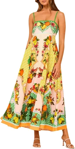 Women Dresses 2025 Cute Print Maxi Cami Dresses Sleeveless Casual Spaghetti Strap Graffiti Dress Vacation Dresses