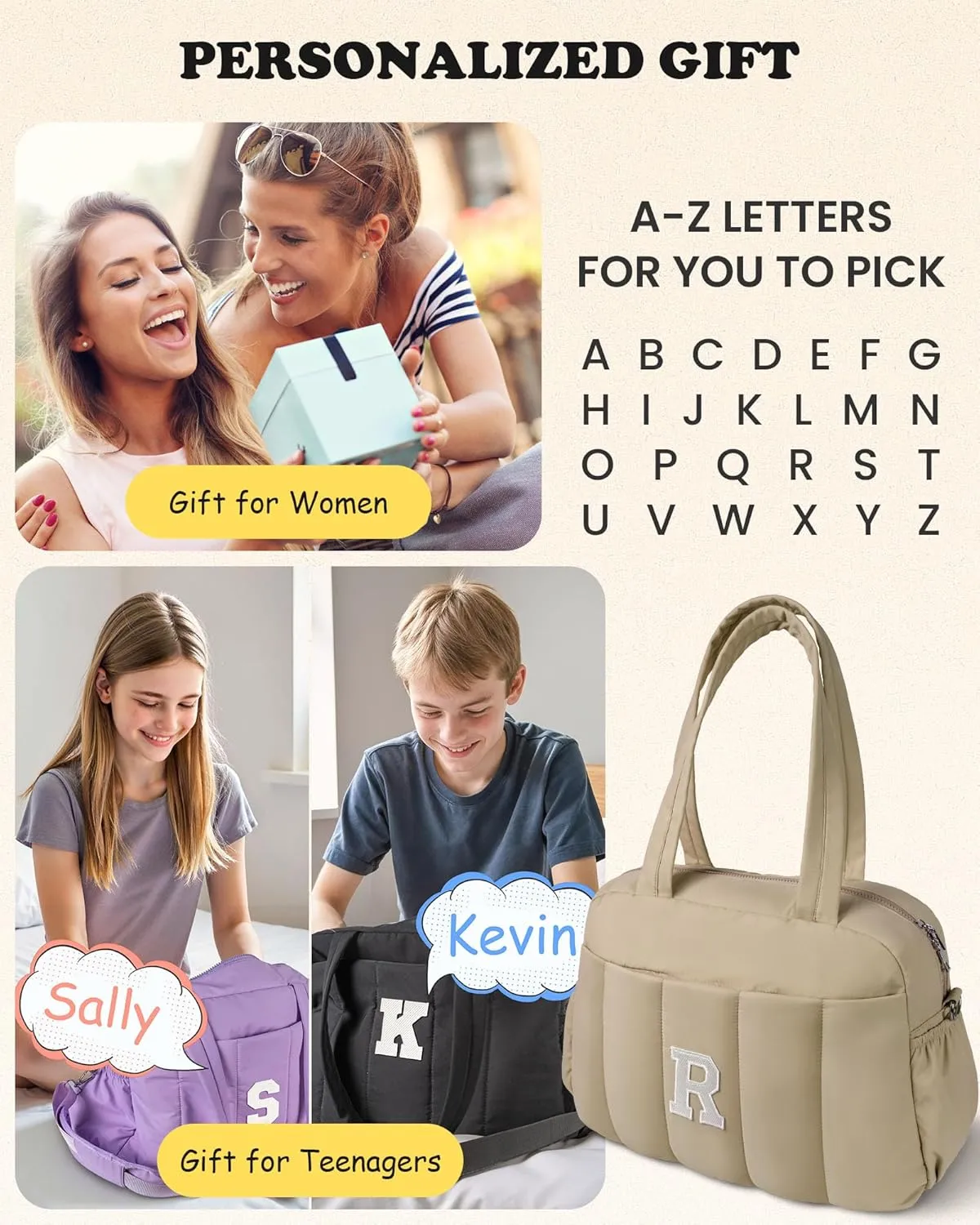 Women Gift, Initial Duffel Bag, Personalized Weekender Bag, Monogram Overnight Bag for Women, Travel Bag with Makeup Bag, Birthday Gifts for 4 5 6 7 8 9 10 11 12 13 Year Old Girls (Letter Z)