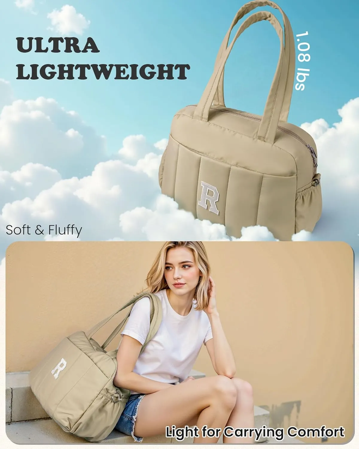 Women Gift, Initial Duffel Bag, Personalized Weekender Bag, Monogram Overnight Bag for Women, Travel Bag with Makeup Bag, Birthday Gifts for 4 5 6 7 8 9 10 11 12 13 Year Old Girls (Letter Z)