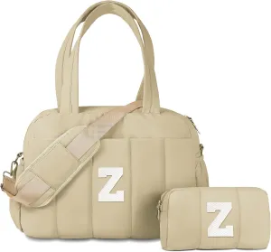 Women Gift, Initial Duffel Bag, Personalized Weekender Bag, Monogram Overnight Bag for Women, Travel Bag with Makeup Bag, Birthday Gifts for 4 5 6 7 8 9 10 11 12 13 Year Old Girls (Letter Z)