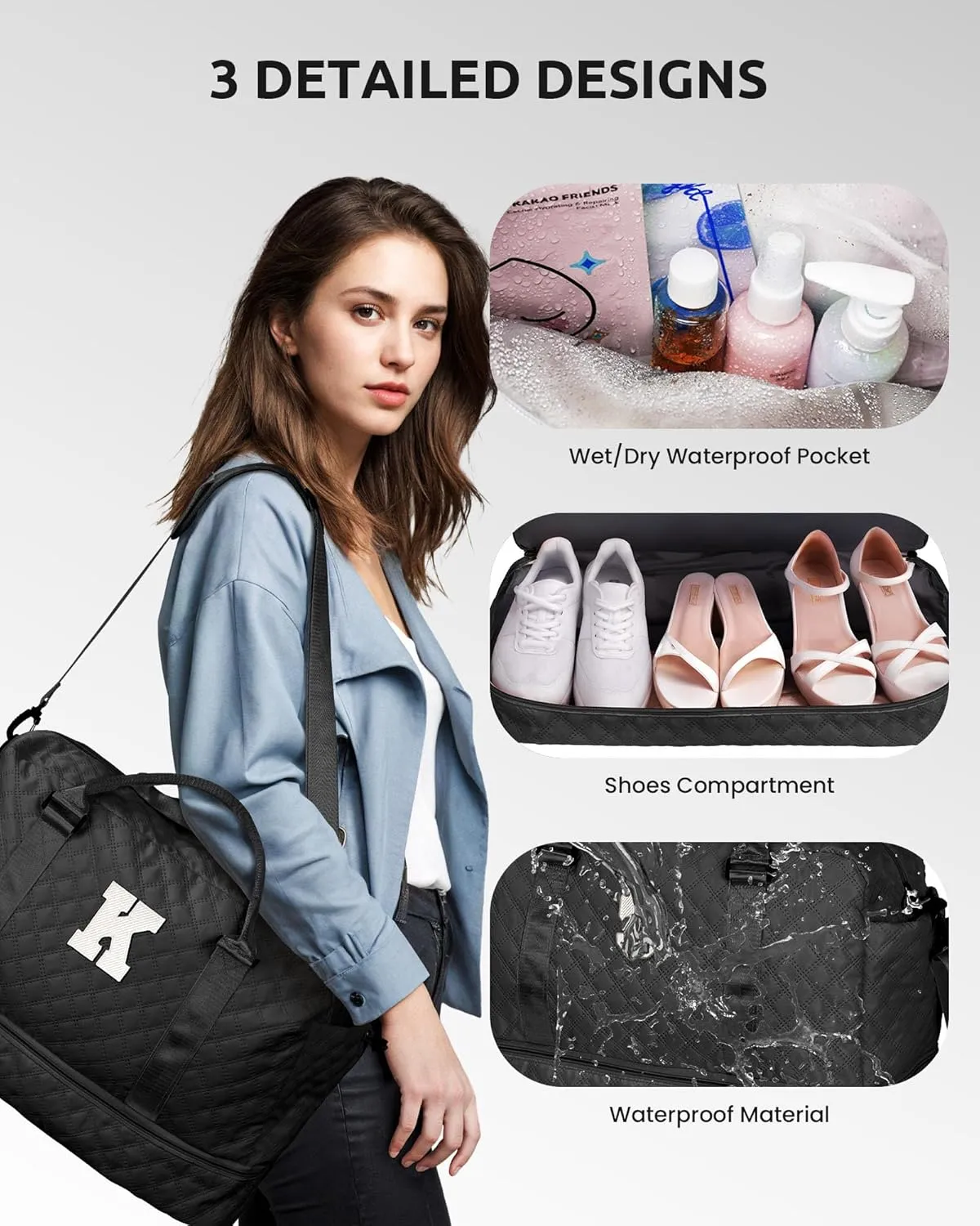 Women Gifts for Wife-Initial Duffle Bag with Shoe Compartment, Weekender Bag, Monogram Overnight Bag, Letter Travel Bag with Makeup Bag，Personalized Gift Idea for Women Her (Letter G)