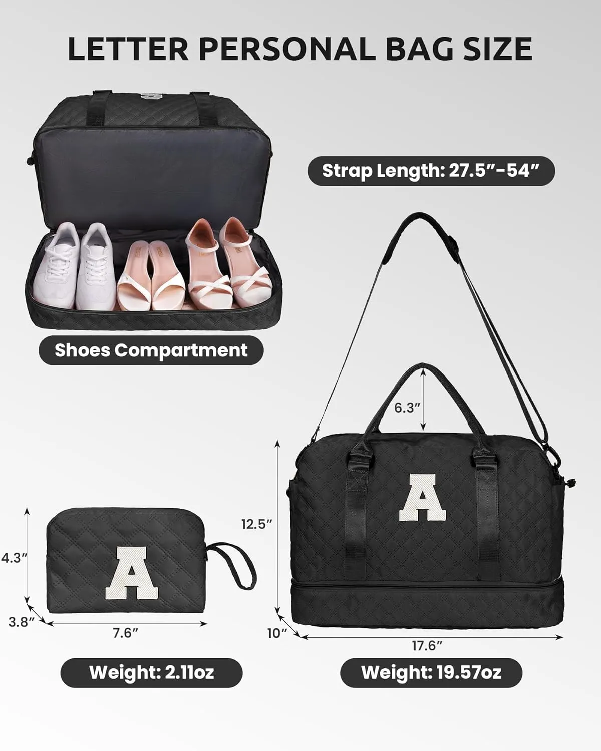 Women Gifts for Wife-Initial Duffle Bag with Shoe Compartment, Weekender Bag, Monogram Overnight Bag, Letter Travel Bag with Makeup Bag，Personalized Gift Idea for Women Her (Letter G)