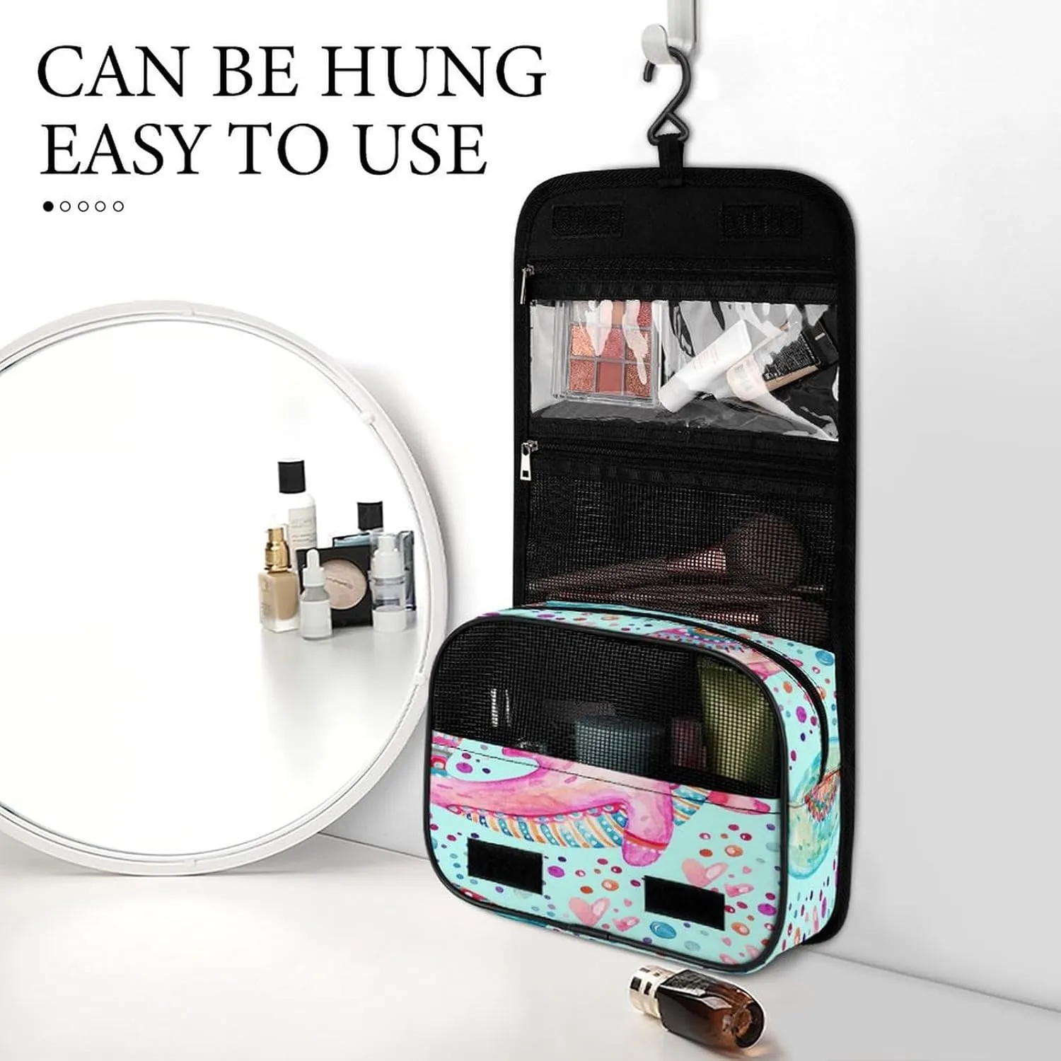 Women Hanging Toiletry Wash bag, Travel Cosmetic Storage Case Organizer