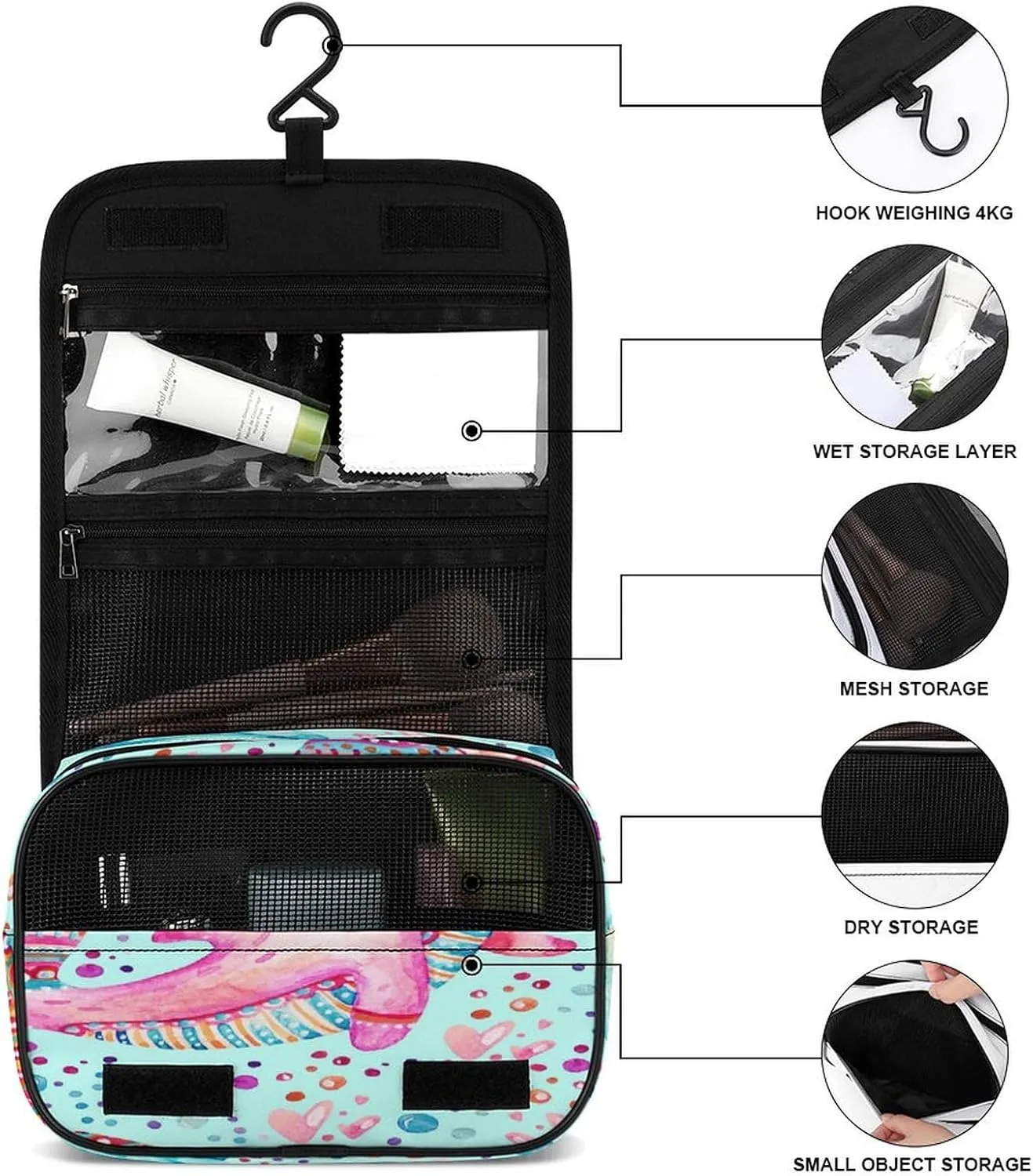 Women Hanging Toiletry Wash bag, Travel Cosmetic Storage Case Organizer
