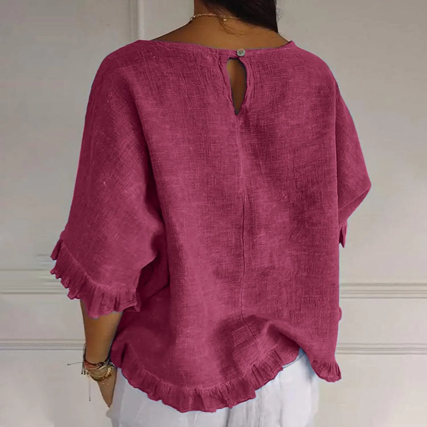 Women Linen Shirts Summer Casual Plus Size Beach Vacation Half Sleeve Gauze Tees Tops Crewneck Cotton Blouses Clothes