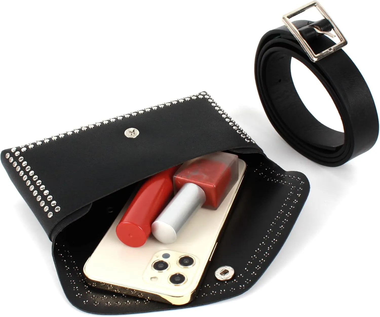 Women Mini Punk Rivet Belt Bag Fanny Pack Waist Bag Small Waist Pouch for Travel Workout Running Hiking