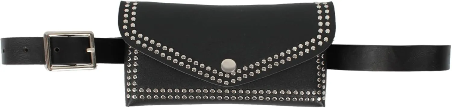 Women Mini Punk Rivet Belt Bag Fanny Pack Waist Bag Small Waist Pouch for Travel Workout Running Hiking
