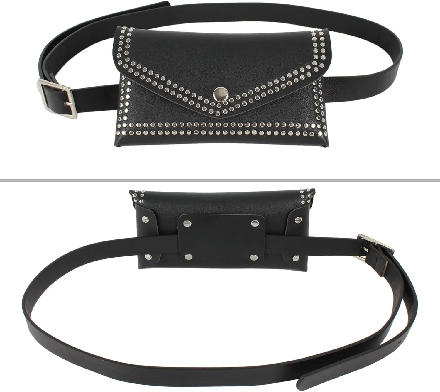 Women Mini Punk Rivet Belt Bag Fanny Pack Waist Bag Small Waist Pouch for Travel Workout Running Hiking