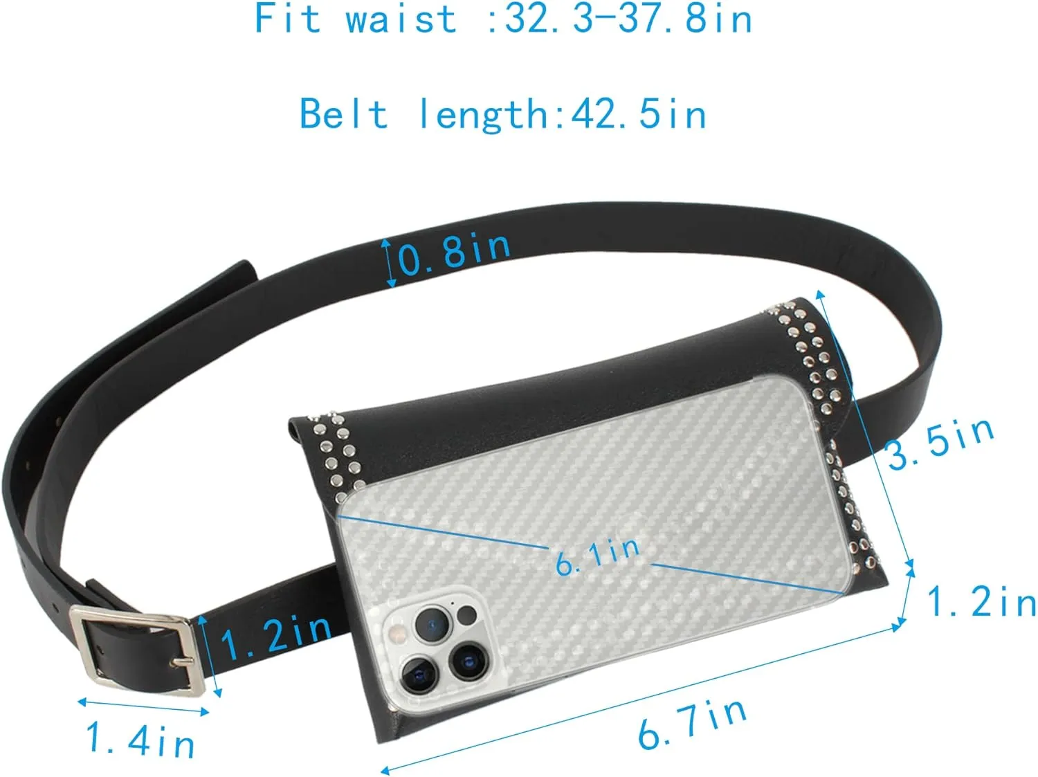 Women Mini Punk Rivet Belt Bag Fanny Pack Waist Bag Small Waist Pouch for Travel Workout Running Hiking