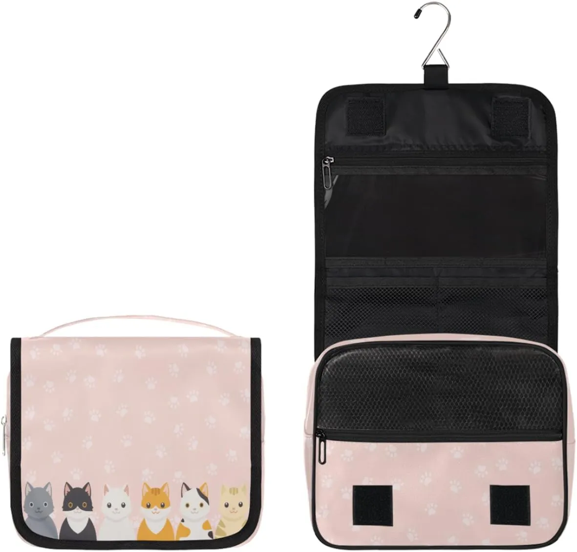 Women Travel Toiletry Bag with Hanging,Cute Cats Paw Print Travel Makeup Cosmetic Bag Water-resistant Travel Toiletry Organizer,Toiletry Bag for Women Girls, Travel Essentials