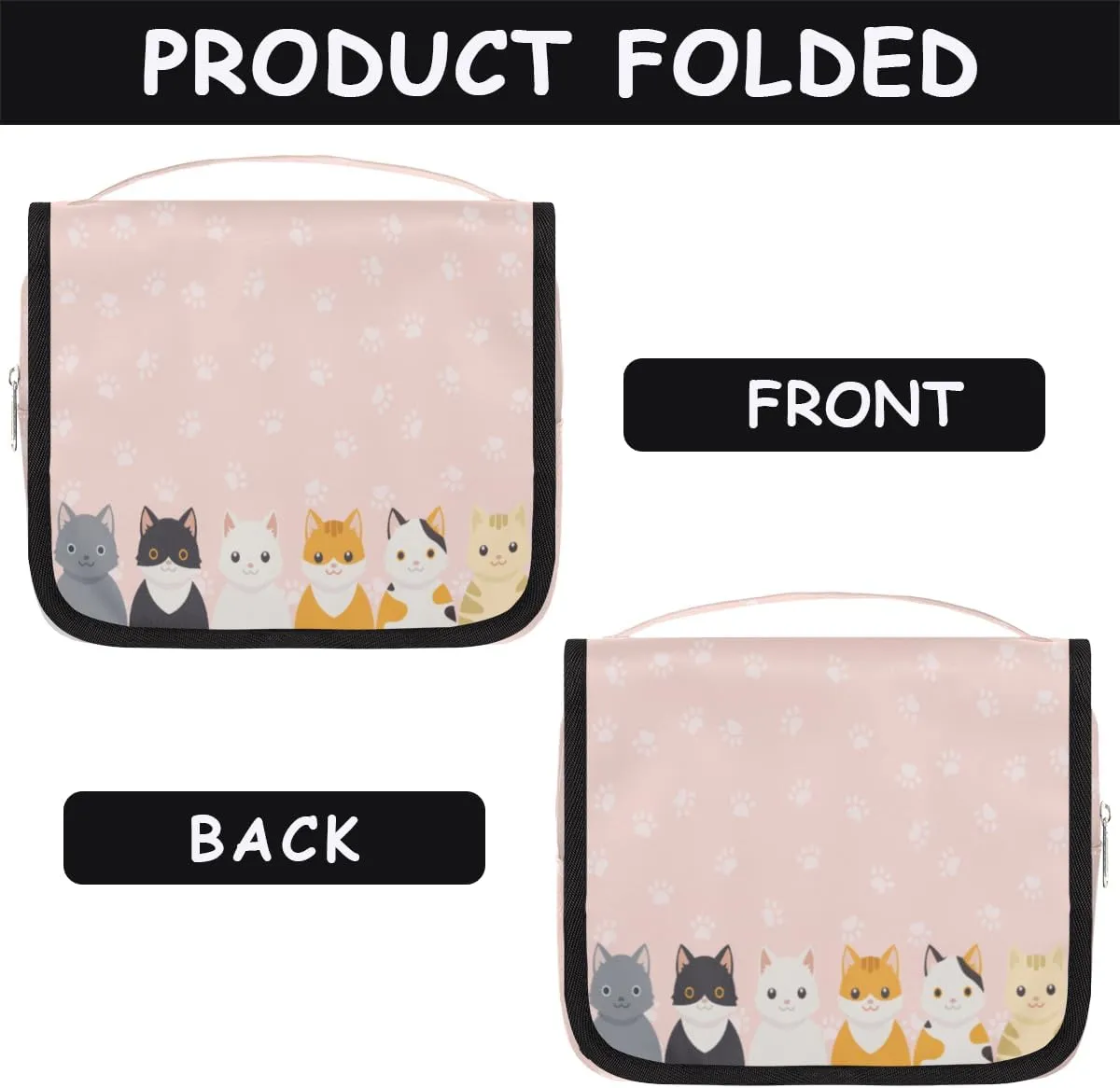 Women Travel Toiletry Bag with Hanging,Cute Cats Paw Print Travel Makeup Cosmetic Bag Water-resistant Travel Toiletry Organizer,Toiletry Bag for Women Girls, Travel Essentials