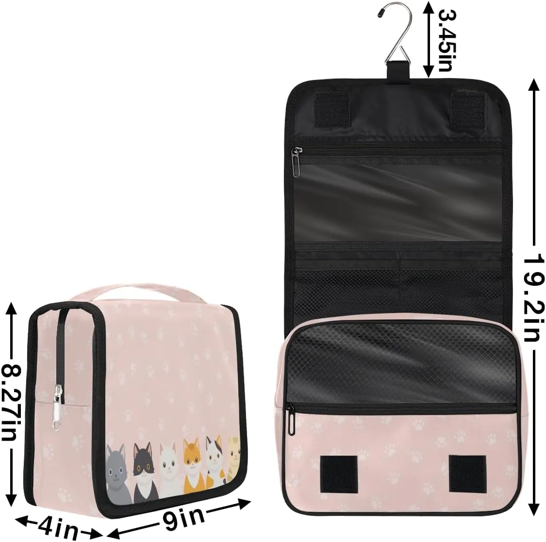 Women Travel Toiletry Bag with Hanging,Cute Cats Paw Print Travel Makeup Cosmetic Bag Water-resistant Travel Toiletry Organizer,Toiletry Bag for Women Girls, Travel Essentials